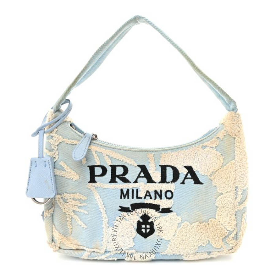 Túi xách Prada Nylon Embroidered Drill Mini Re-Edition 2000 Bag Sky Blue White FPTP076