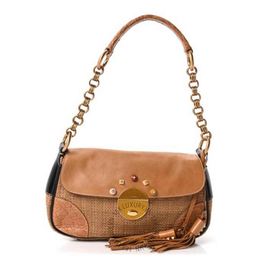 Túi xách Prada Paglia Vitello Vernice Woven Shoulder Bag Tabacco FPTP186