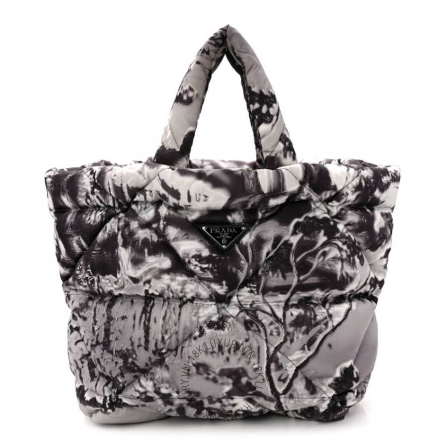 Túi xách Prada Re-Nylon Padded Printed Medium Tote Bag Black White FPTP116