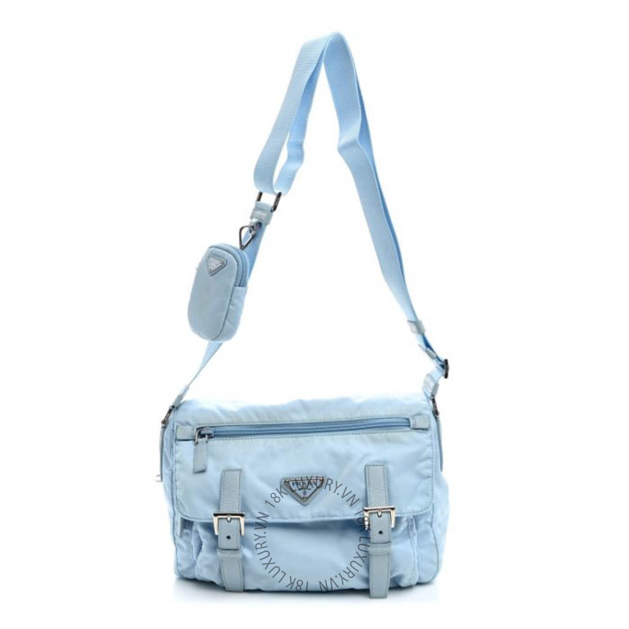 Túi xách Prada Re-Nylon Vela Saffiano Pocket Double Buckle Messenger Shoulder Bag Celeste FPTP106
