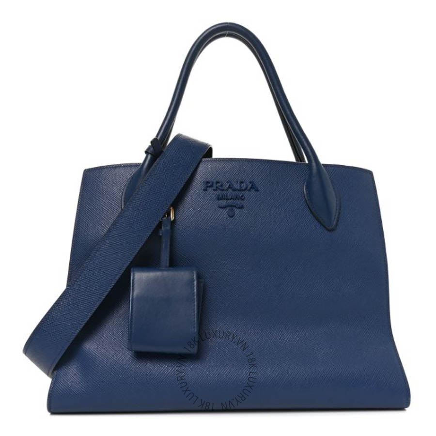 Túi xách Prada Saffiano Cuir Calfskin Medium Monochrome Top Handle Tote Bluette FPTP332