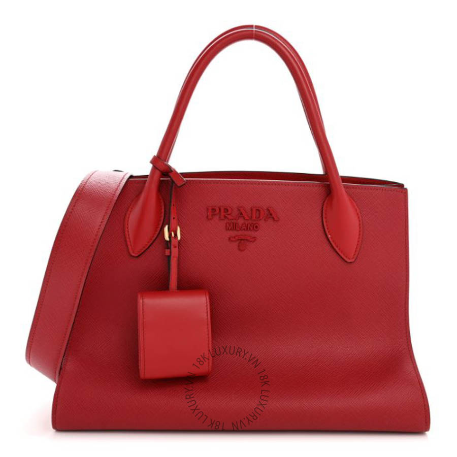 Túi xách Prada Saffiano Cuir Calfskin Medium Monochrome Top Handle Tote Fuoco FPTP396