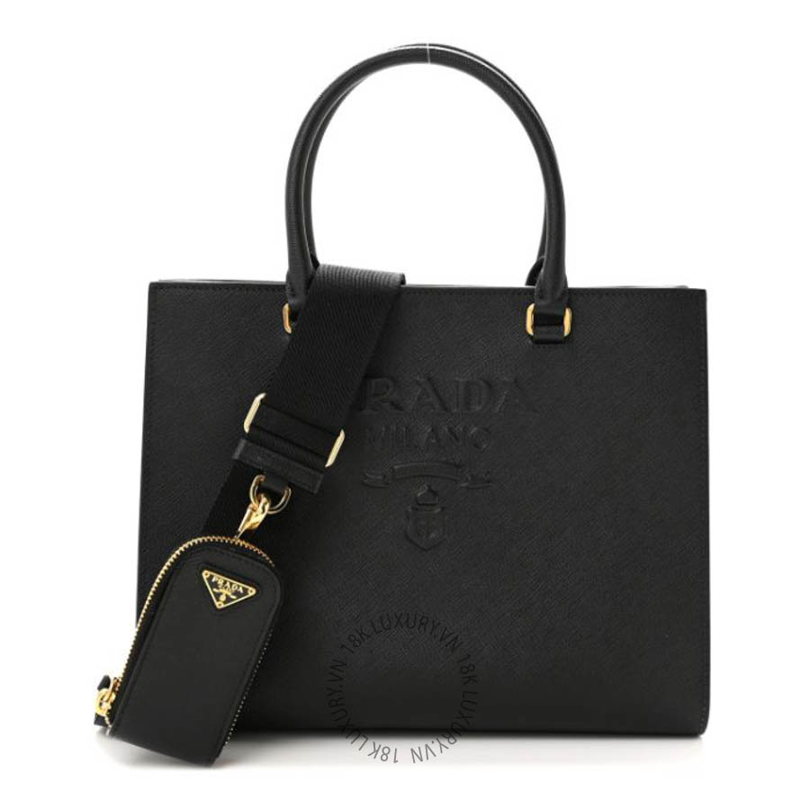 Túi xách Prada Saffiano Lux Logo Embossed Medium Shoulder Tote Handbag Black FPTP608