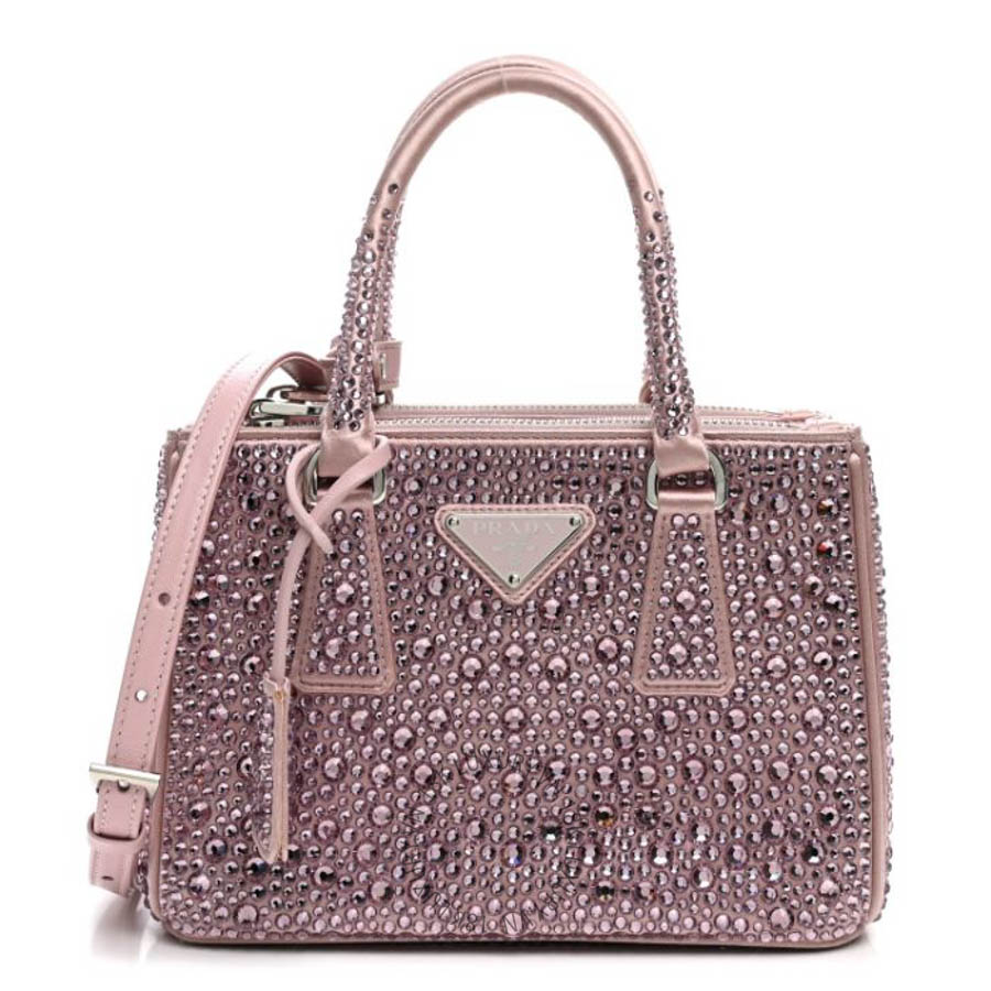 Túi xách Prada Satin Crystal Mini Galleria Double Zip Tote Alabastro FPTP615