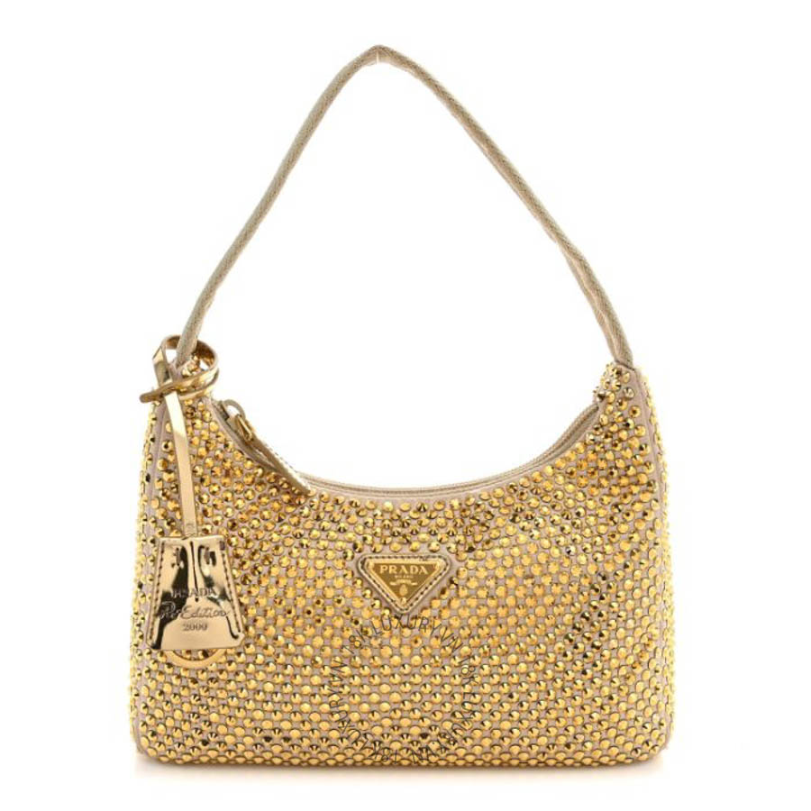 Túi xách Prada Satin Crystal Mini Re-Edition 2000 Bag Platino FPTP575