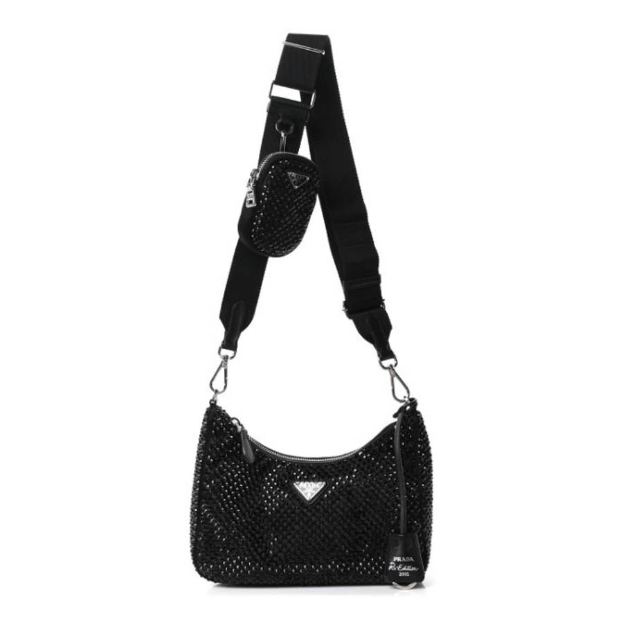 Túi xách Prada Satin Crystal Re-Edition 2005 Shoulder Bag Black FPTP612