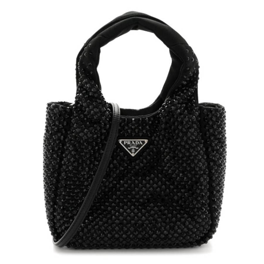 Túi xách Prada Satin Crystal Soft Padded Small Double Handled Shoulder Bag Black FPTP427