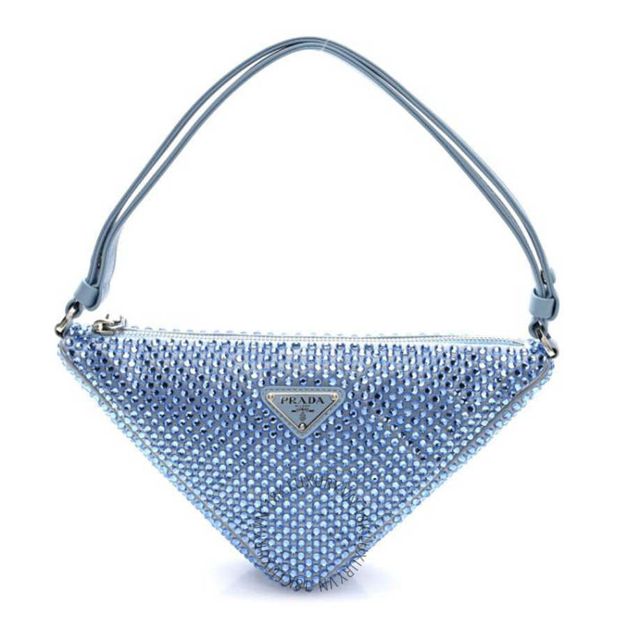 Túi xách Prada Satin Crystal Triangle Pouch Celeste FPTP480