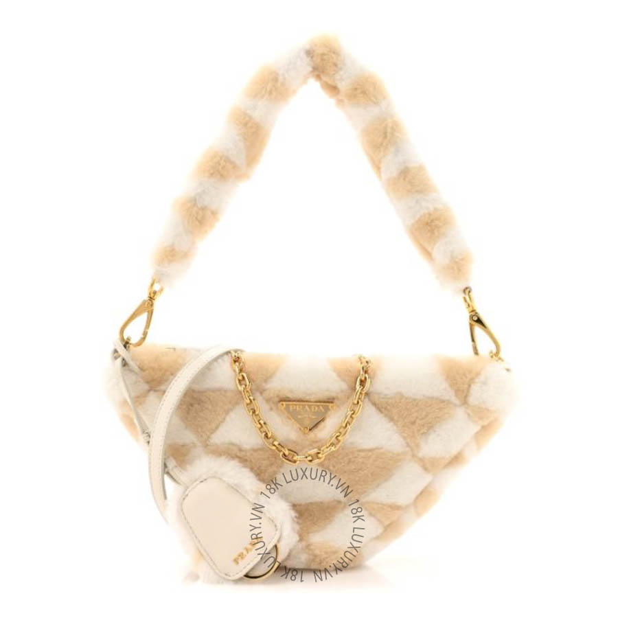 Túi xách Prada Shearling Symbole Mini Triangle Bag Ecru White FPTP114
