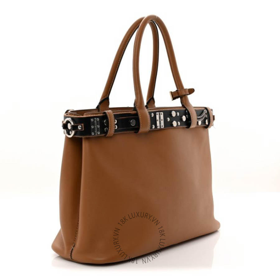 Túi xách Prada Soft Grain Calfskin Studded Large Buckle Bag With Belt Caramel FPTP633