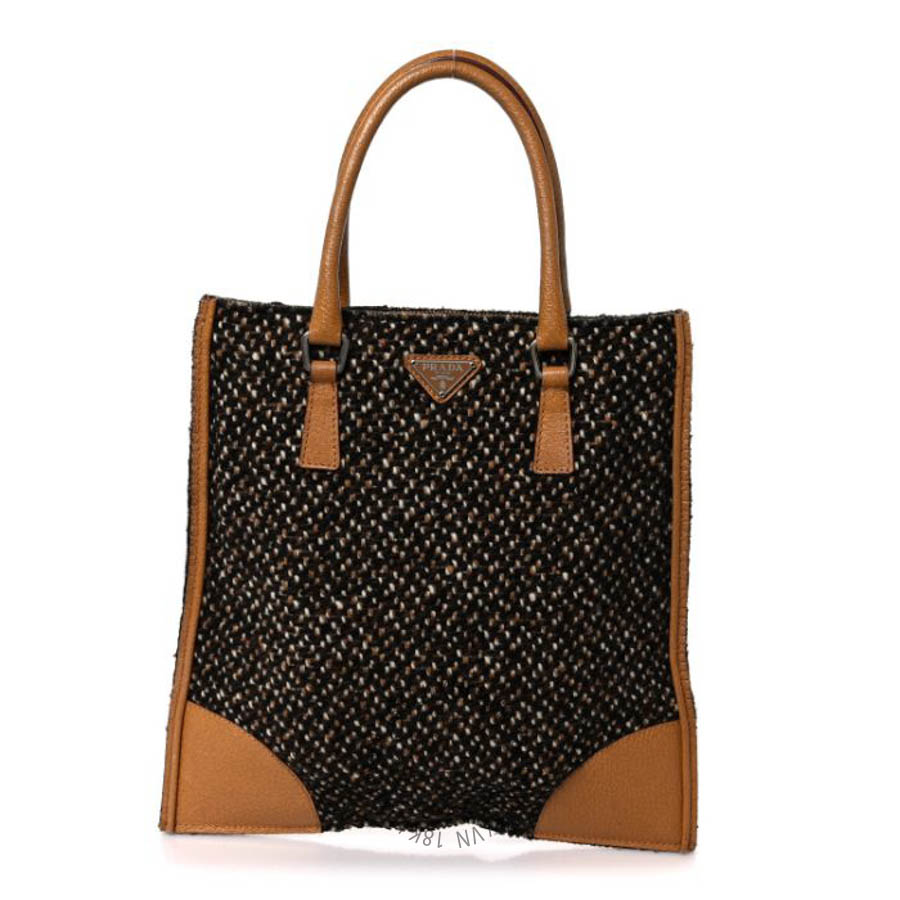 Túi xách Prada Stuoia Tweed Cinghiale Tote Marrone FPTP005