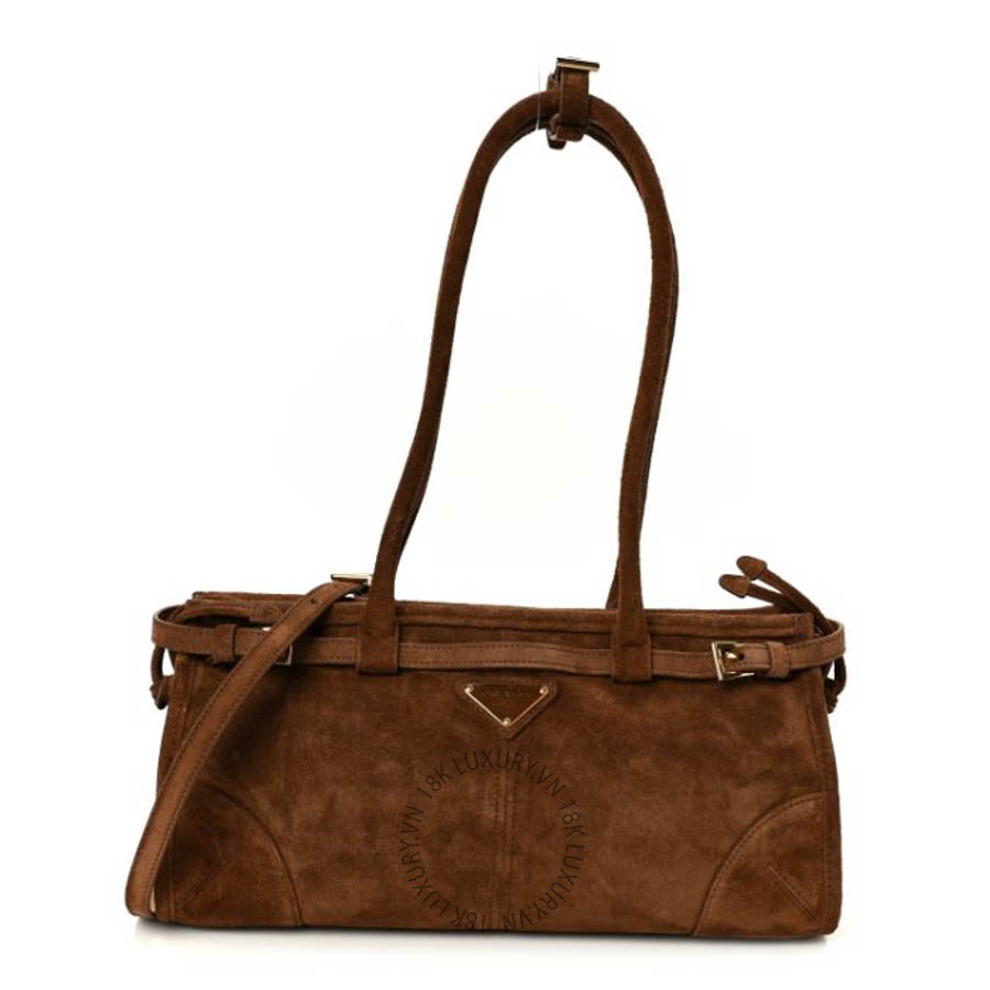 Túi xách Prada Suede Triangle Medium Bonnie Shoulder Bag Cacao FPTP640
