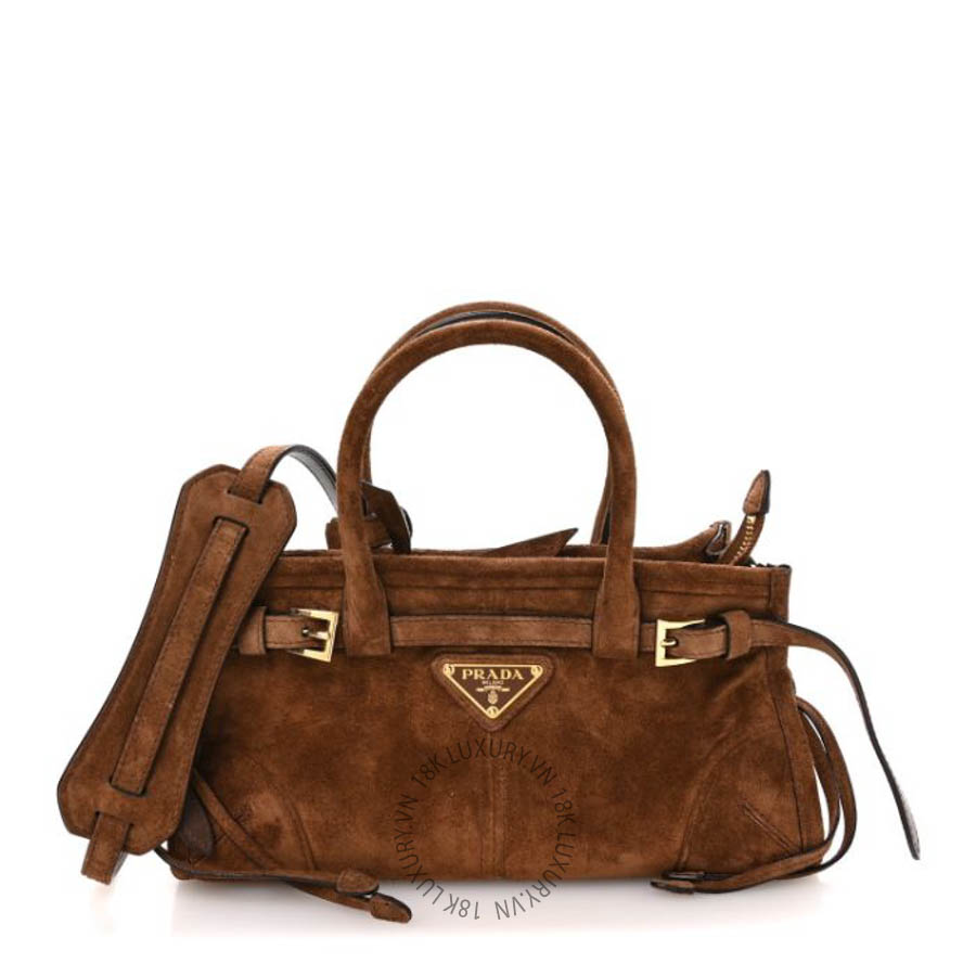 Túi xách Prada Suede Triangle Mini Bonnie Shoulder Bag Cacao FPTP593