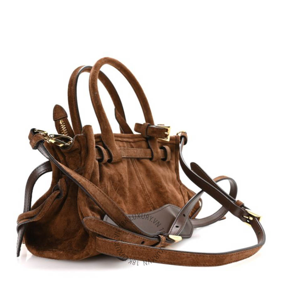 Túi xách Prada Suede Triangle Mini Bonnie Shoulder Bag Cacao FPTP593