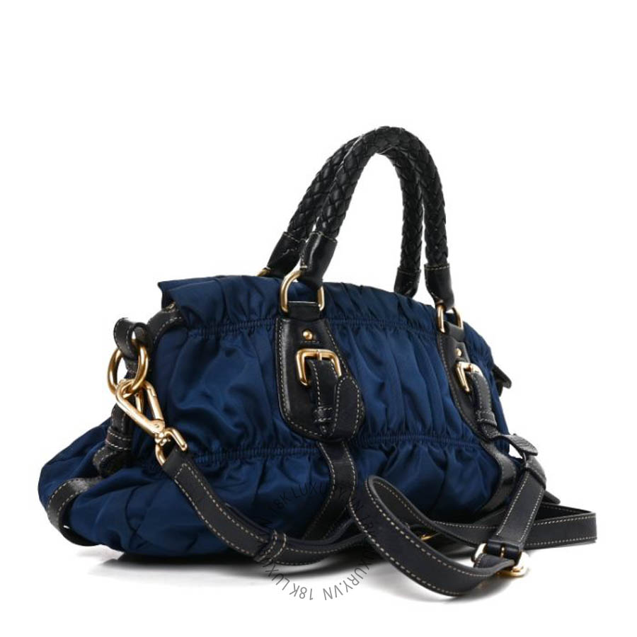Túi xách Prada Tessuto Nylon Nappa Braided Gaufre Shoulder Bag Bluette FPTP169