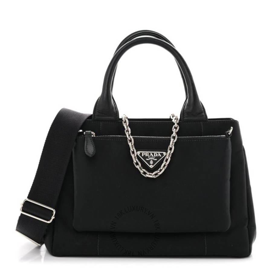 Túi xách Prada Tessuto Nylon Nappa Zip Pocket Chain Tote Black FPTP421