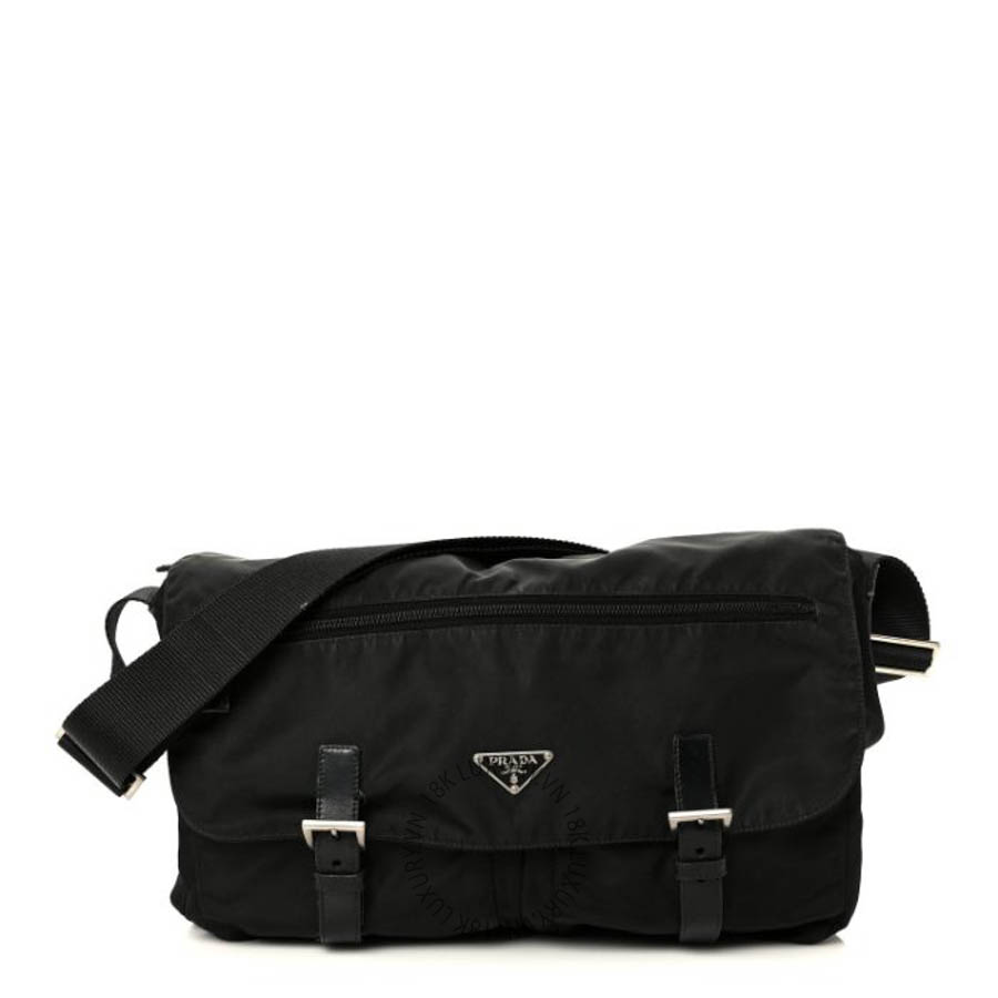 Túi xách Prada Tessuto Nylon Saffiano Double Buckle Messenger Shoulder Bag Black FPTP142