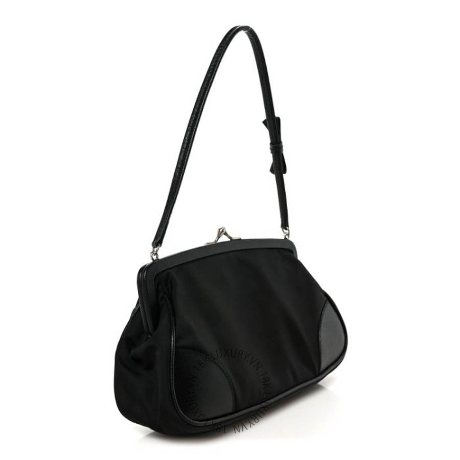 Túi xách Prada Tessuto Nylon Saffiano Kisslock Shoulder Bag Black FPTP160