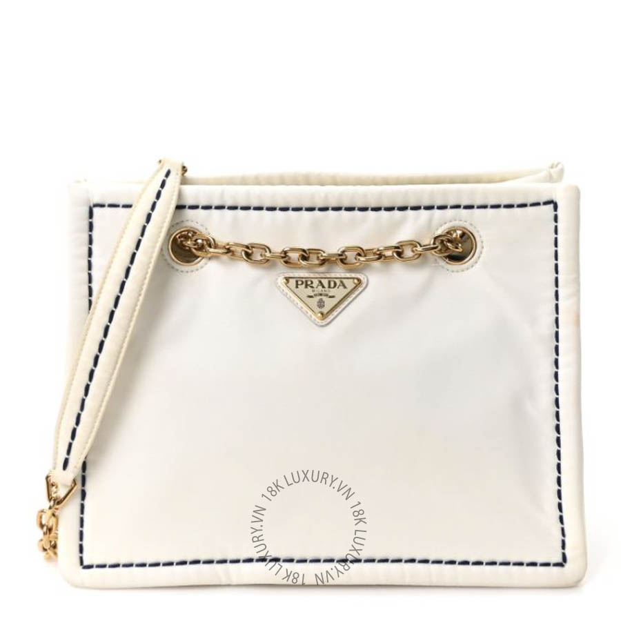 Túi xách Prada Tessuto Nylon Triangle Chain Tote White FPTP061