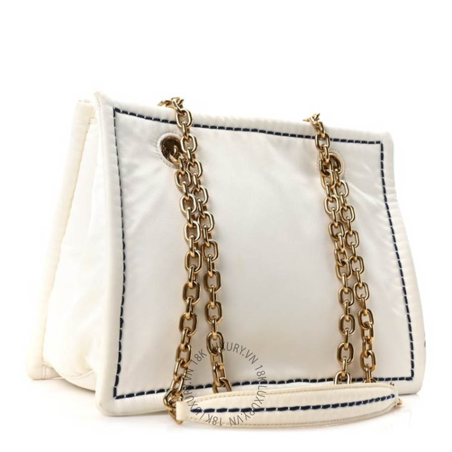 Túi xách Prada Tessuto Nylon Triangle Chain Tote White FPTP061