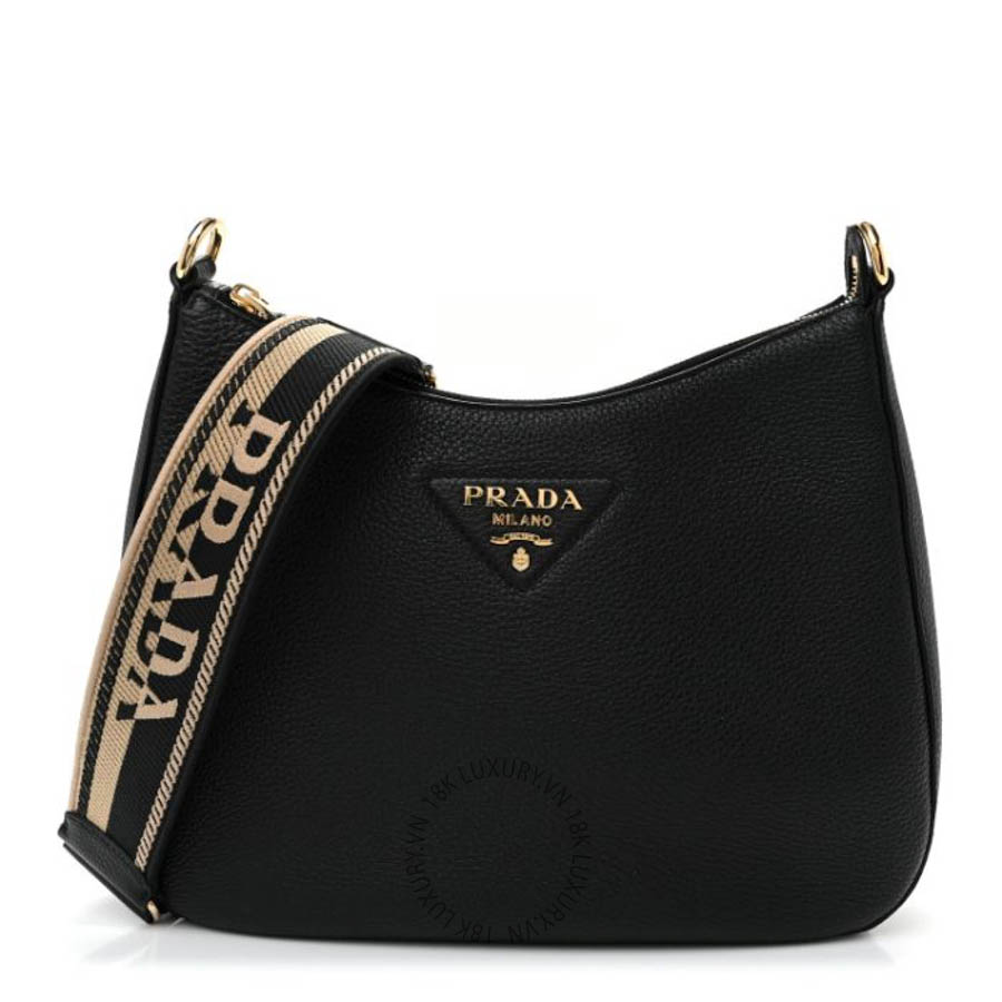 Túi xách Prada Vitello Daino Soft Large Zippered Messenger Hobo Black FPTP546