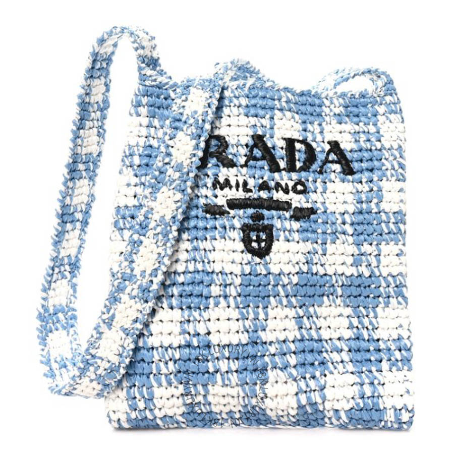 Túi xách Prada Yarn Raffia Effect Crochet Embroidered Logo Tote Messenger Bag Celeste FPTP280