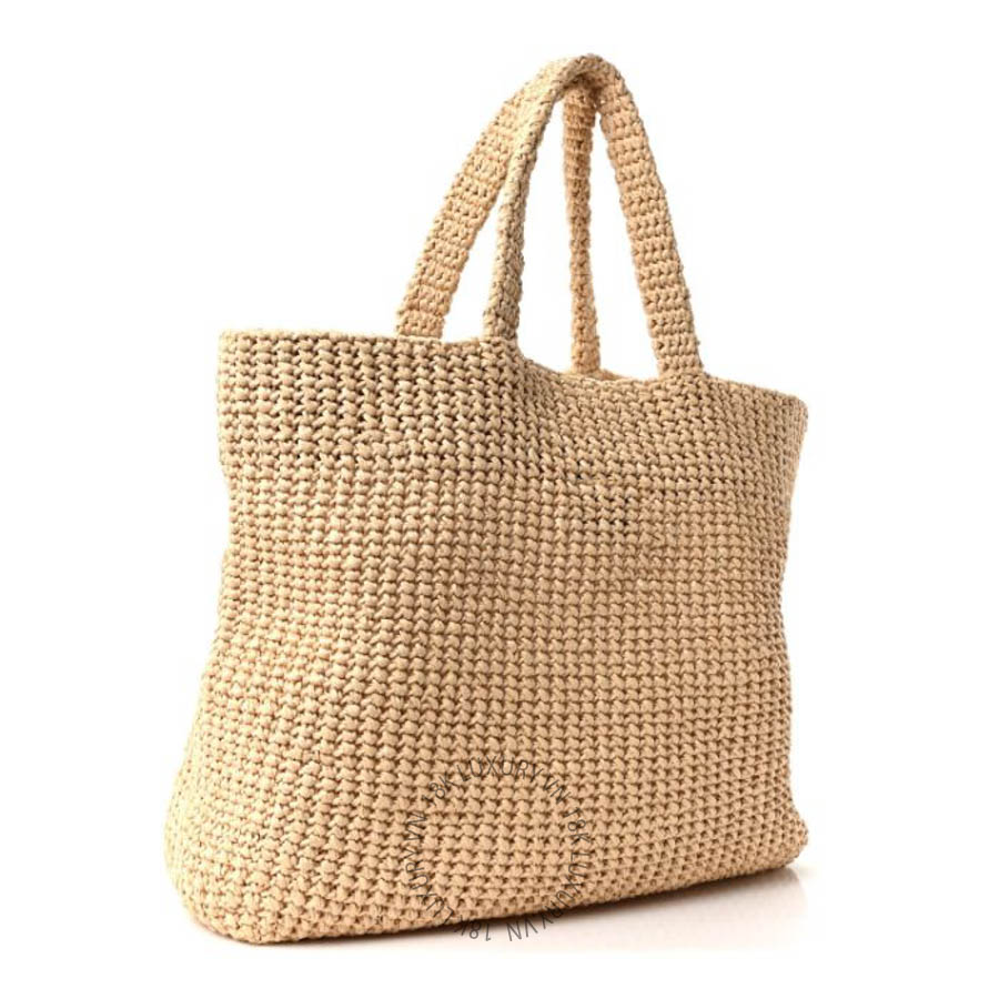 Túi xách Prada Yarn Raffia Effect Crochet Embroidered Logo Tote Naturale FPTP445