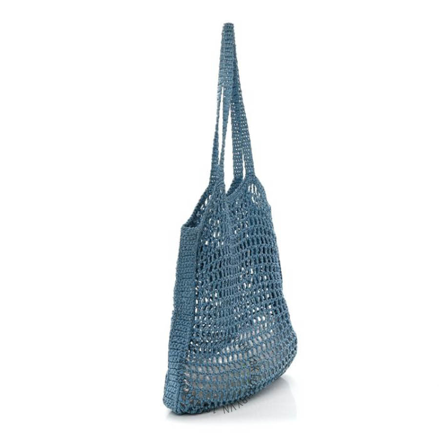 Túi xách Prada Yarn Raffia Effect Crochet Logo Embroidered Tote Bag Celeste FPTP335