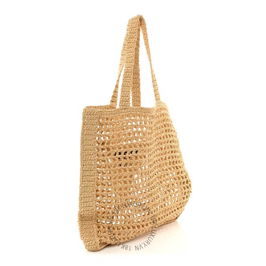 Túi xách Prada Yarn Raffia Effect Crochet Logo Embroidered Tote Bag Naturale FPTP387