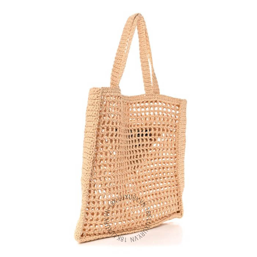 Túi xách Prada Yarn Raffia Effect Crochet Logo Embroidered Tote Bag Naturale FPTP420