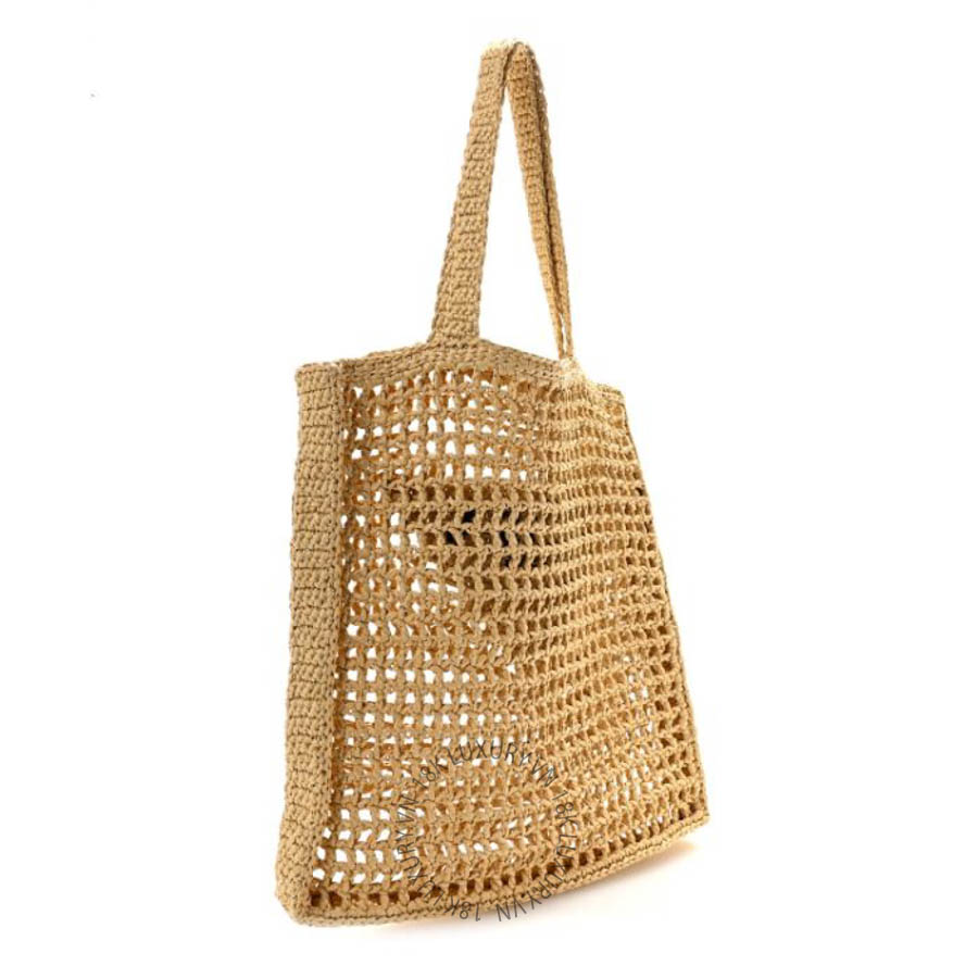 Túi xách Prada Yarn Raffia Effect Crochet Logo Embroidered Tote Bag Naturale FPTP423