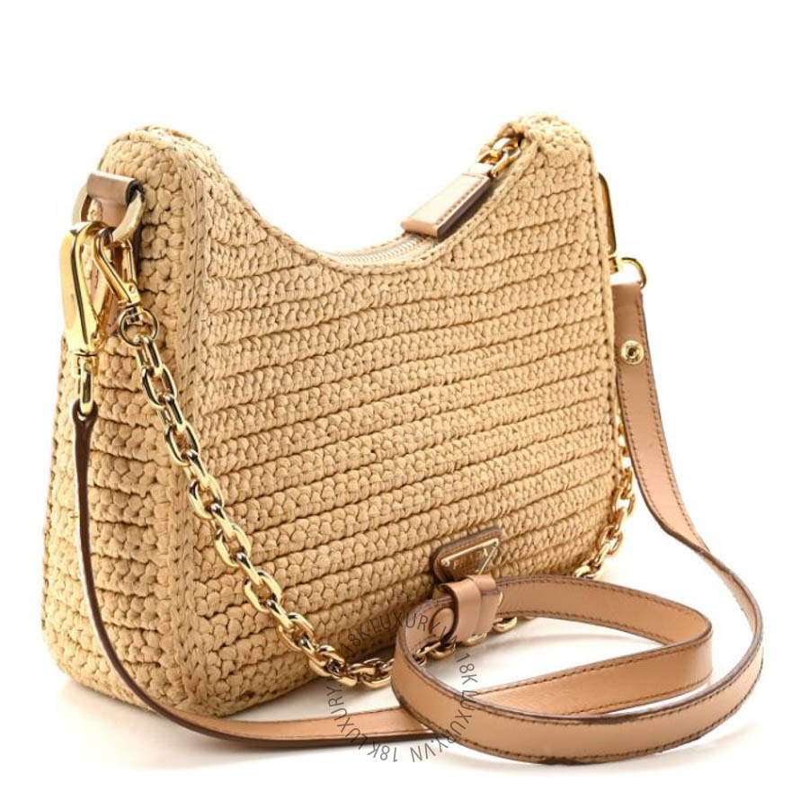 Túi xách Prada Yarn Raffia Effect Crochet Mini Re-Edition 2000 Shoulder Bag Naturale FPTP485