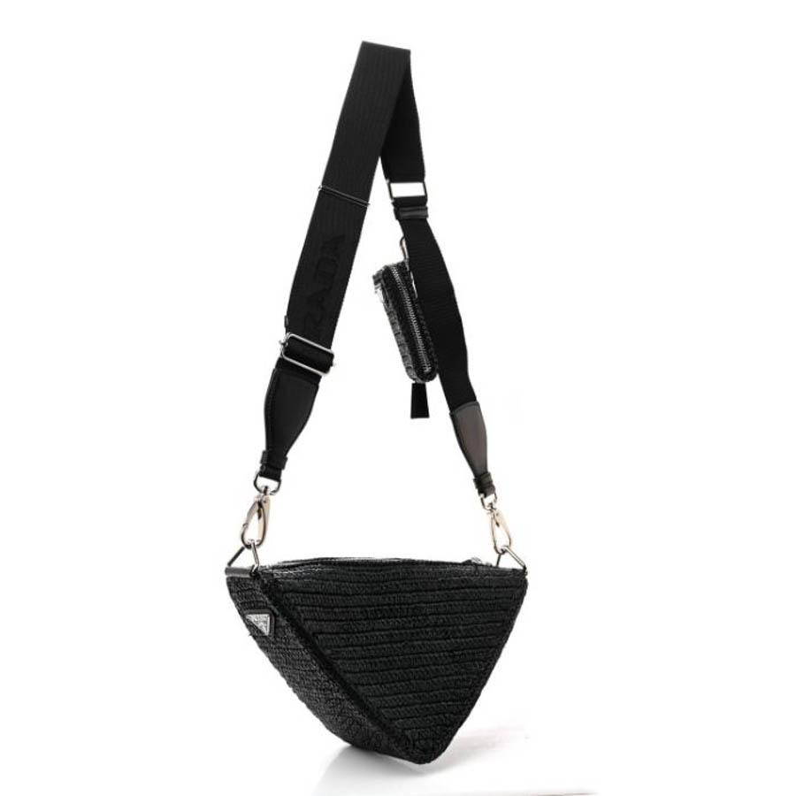 Túi xách Prada Yarn Raffia Effect Crochet Triangle Shoulder Bag Black FPTP439