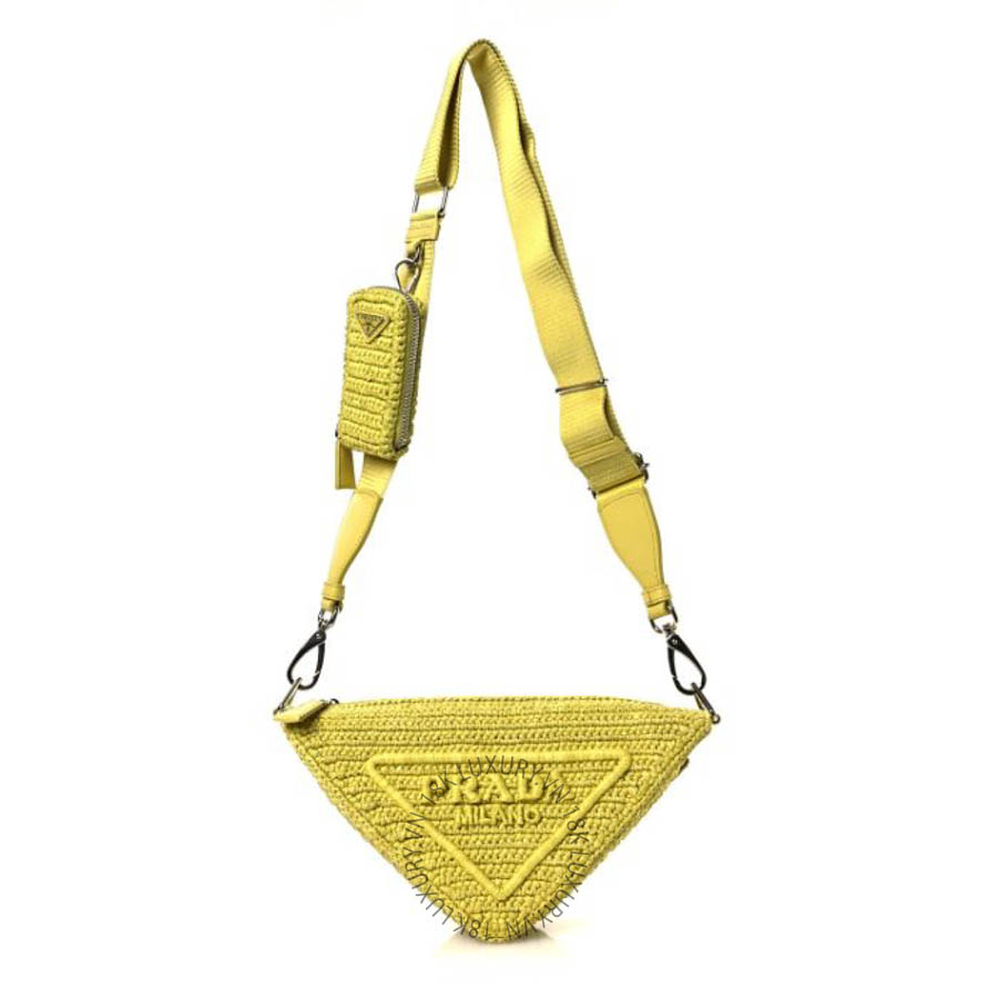 Túi xách Prada Yarn Raffia Effect Crochet Triangle Shoulder Bag Giallo FPTP389