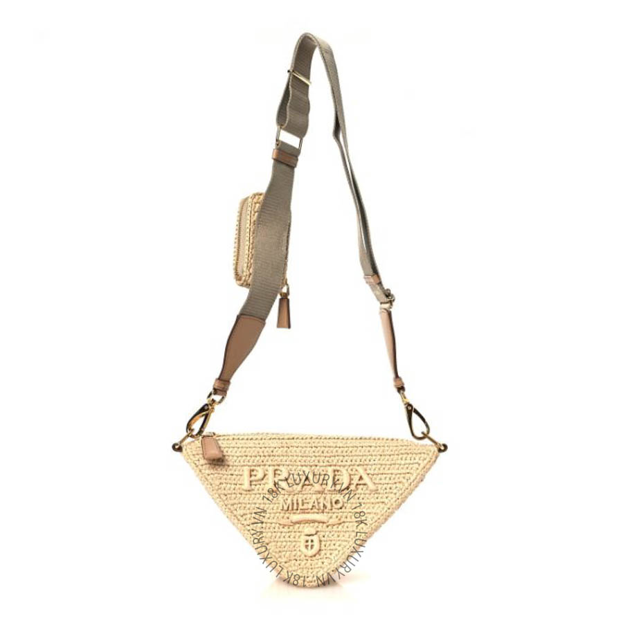 Túi xách Prada Yarn Raffia Effect Crochet Triangle Shoulder Bag Naturale FPTP534