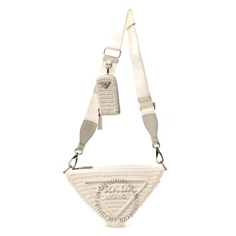 Túi xách Prada Yarn Raffia Effect Crochet Triangle Shoulder Bag White FPTP515