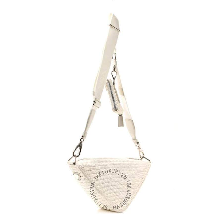 Túi xách Prada Yarn Raffia Effect Crochet Triangle Shoulder Bag White FPTP515