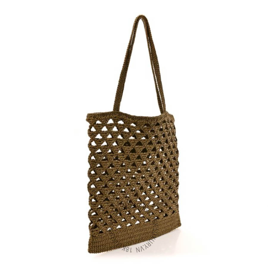 Túi xách Prada Yarn Raffia Effect Embroidered Logo Tote Oliva FPTP385