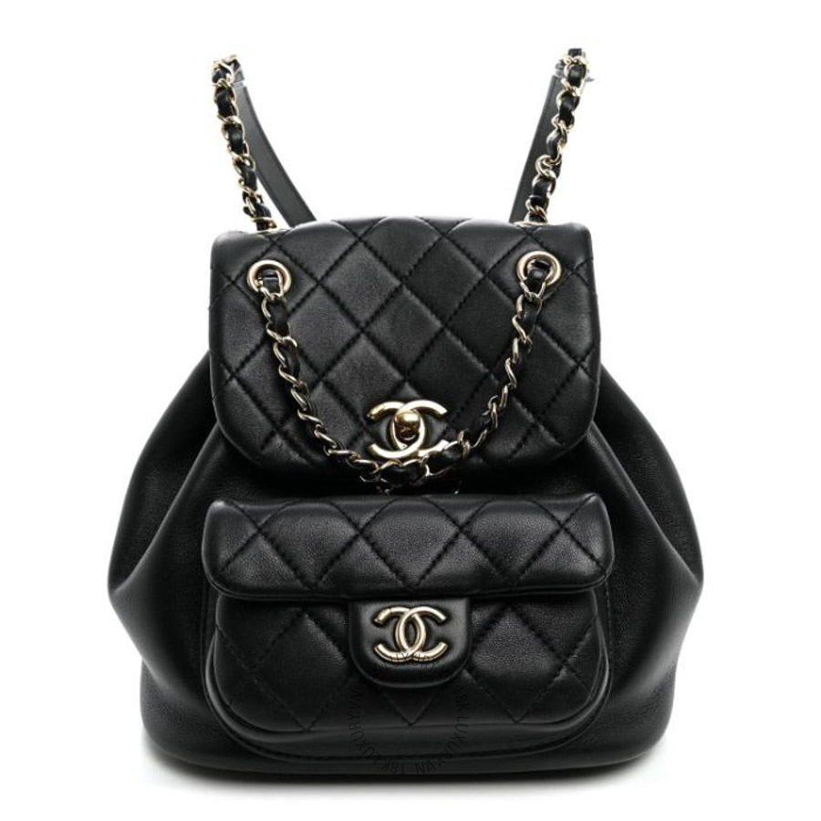Balo Chanel Lambskin Quilted Small Duma Drawstring Backpack Black FPTC1116