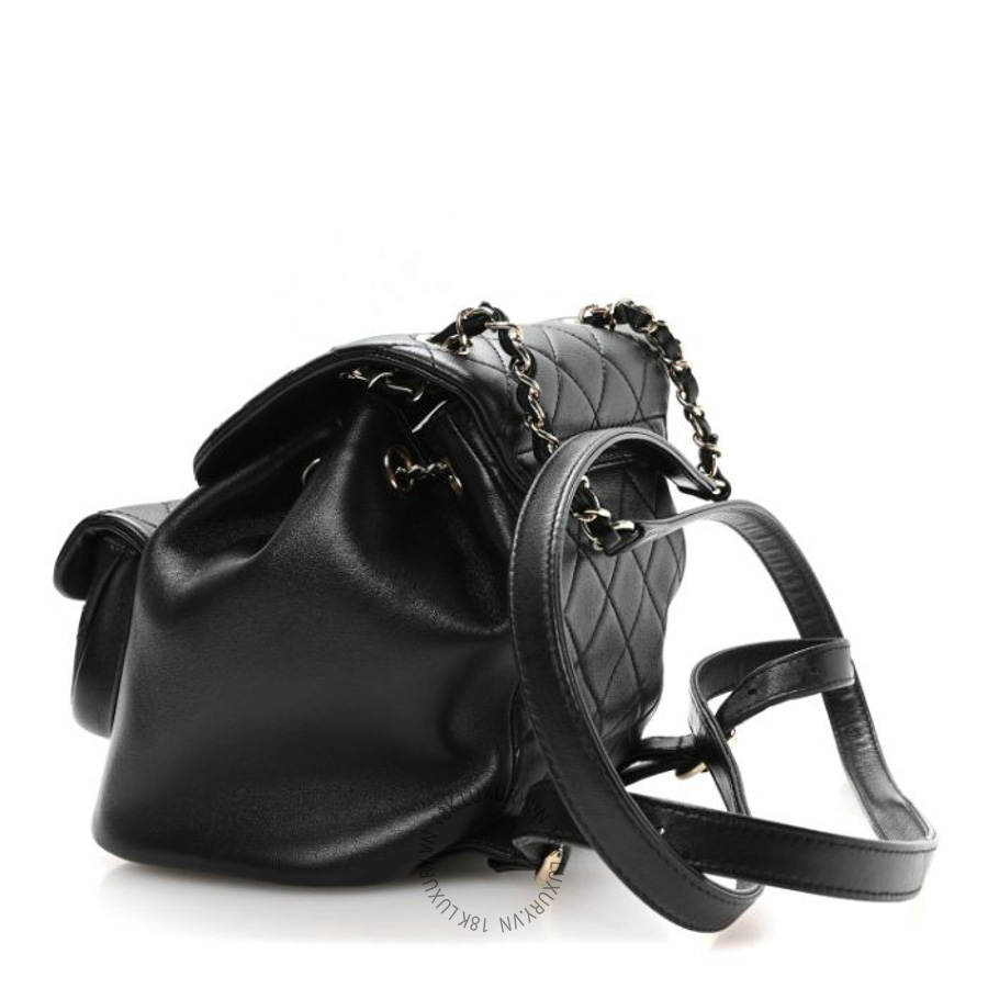Balo Chanel Lambskin Quilted Small Duma Drawstring Backpack Black FPTC852