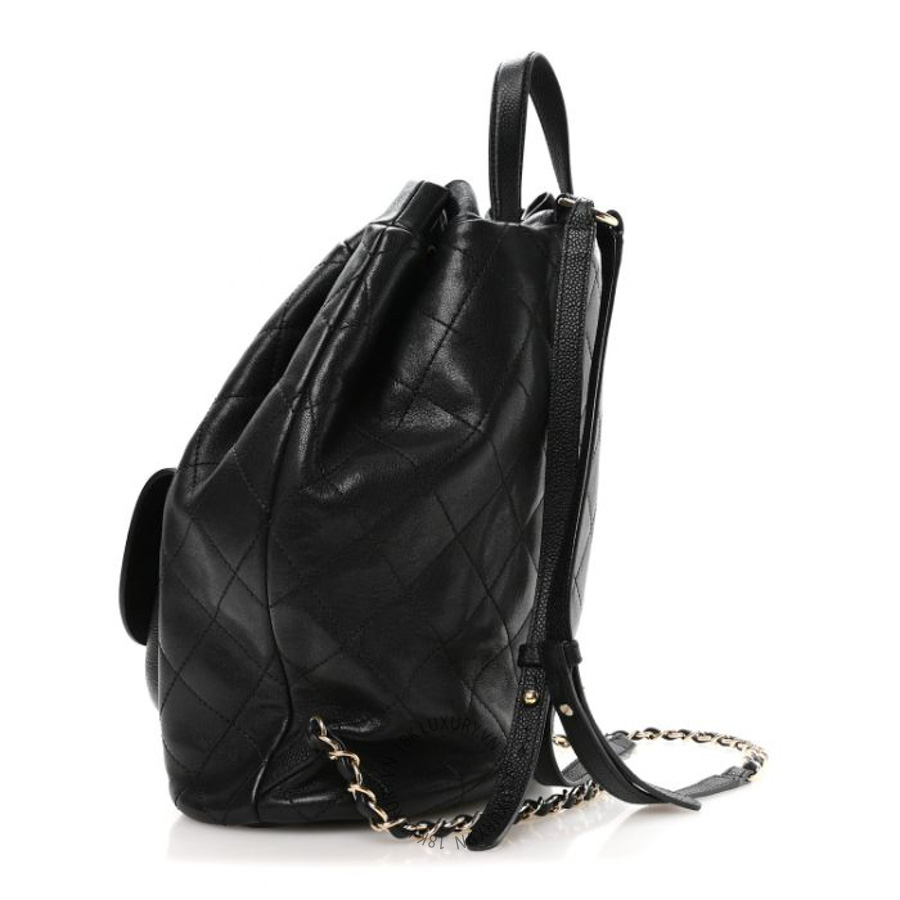 Balo Chanel Sheepskin Caviar Quilted Daily Round Backpack Black FPTC982