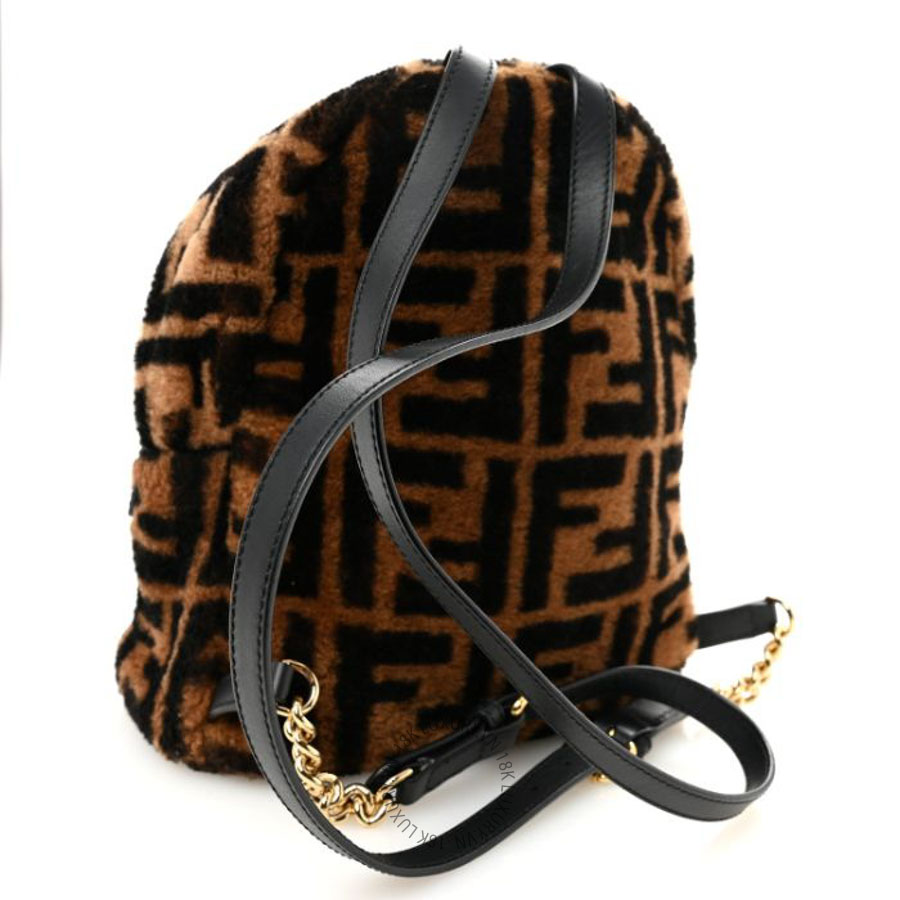 Balo Fendi Shearling Macro FF 1974 Mini Backpack Tobacco Black TFD547