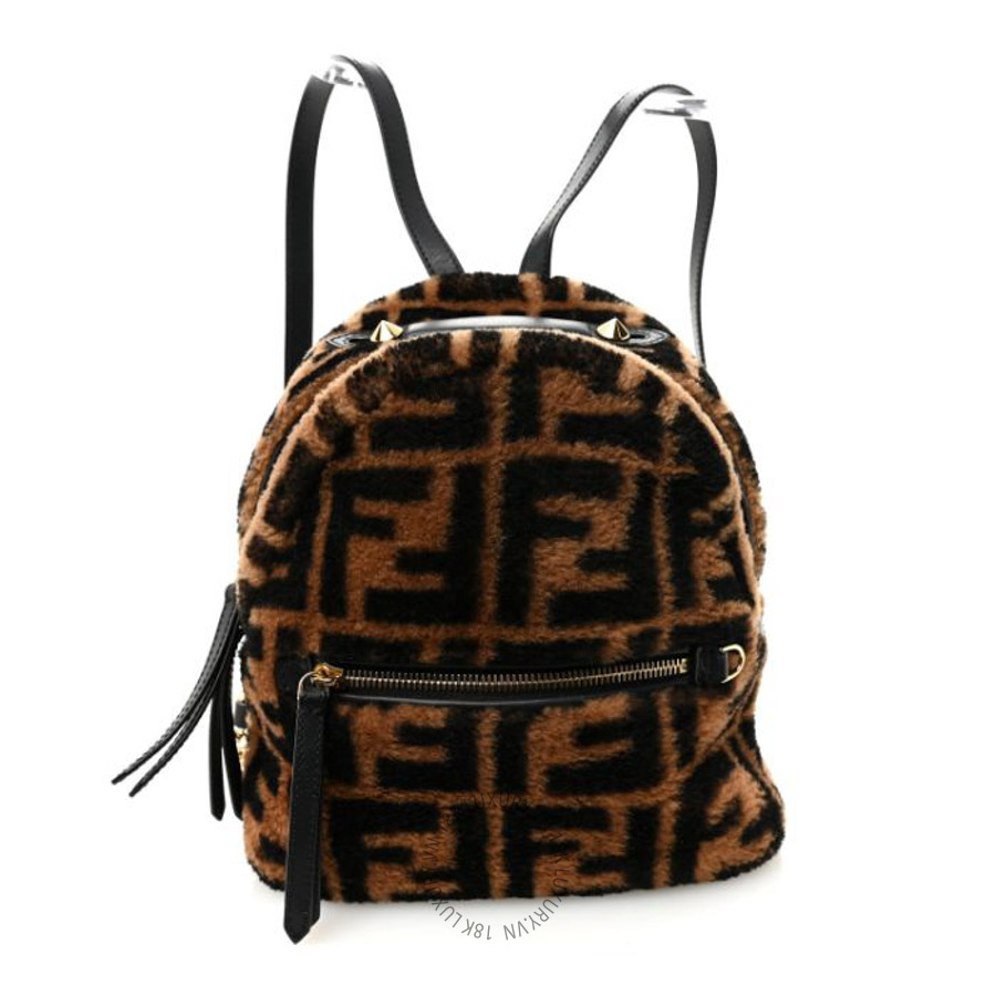 Balo Fendi Shearling Macro FF 1974 Mini Backpack Tobacco Black TFD547