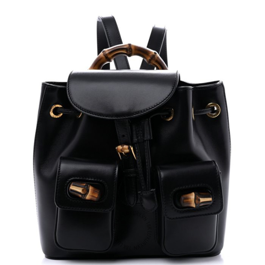 Balo Gucci Calfskin Bamboo Backpack Black GDCB513