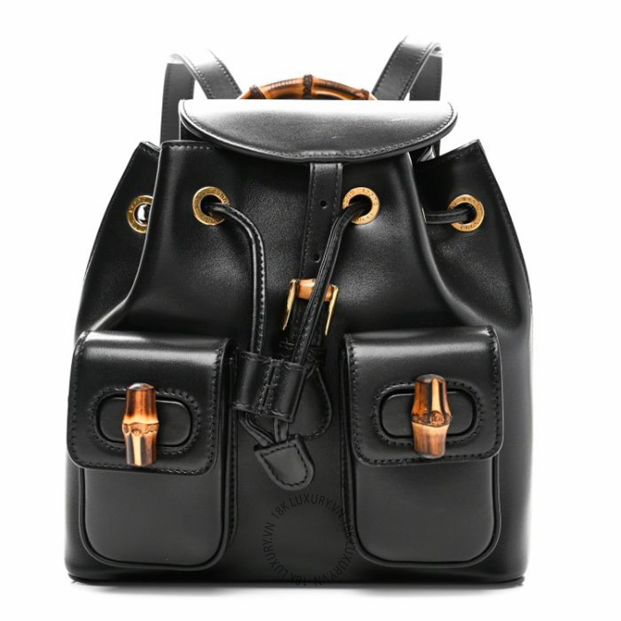 Balo Gucci Calfskin Bamboo Backpack Black NFPG375