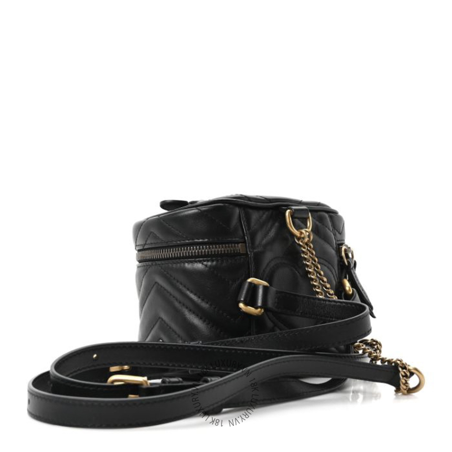 Balo Gucci Calfskin Matelasse Mini GG Marmont Round Backpack Black GDCB024