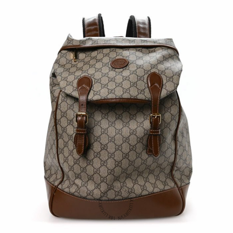 Balo Gucci GG Supreme Monogram Azalea Calfskin Medium Retro Interlocking G Buckle Backpack Beige Ebony Brown Sugar NFPG680