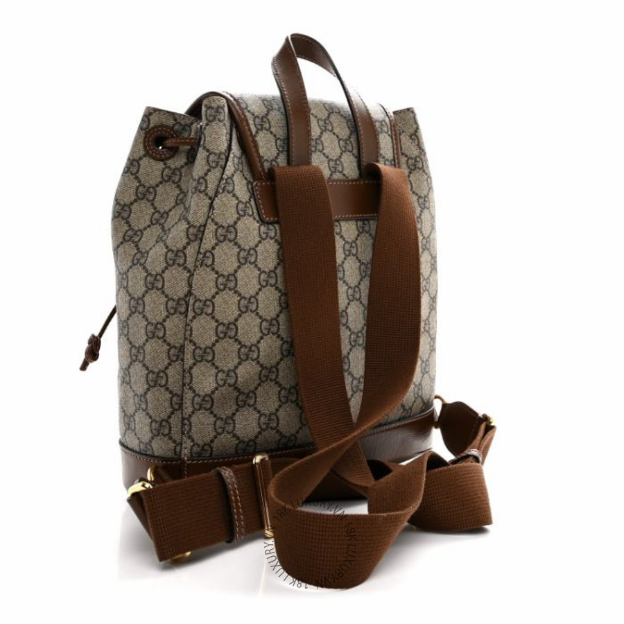 Balo Gucci GG Supreme Monogram Azalea Calfskin Retro Interlocking G Buckle Backpack Beige Ebony Brown Sugar NFPG610