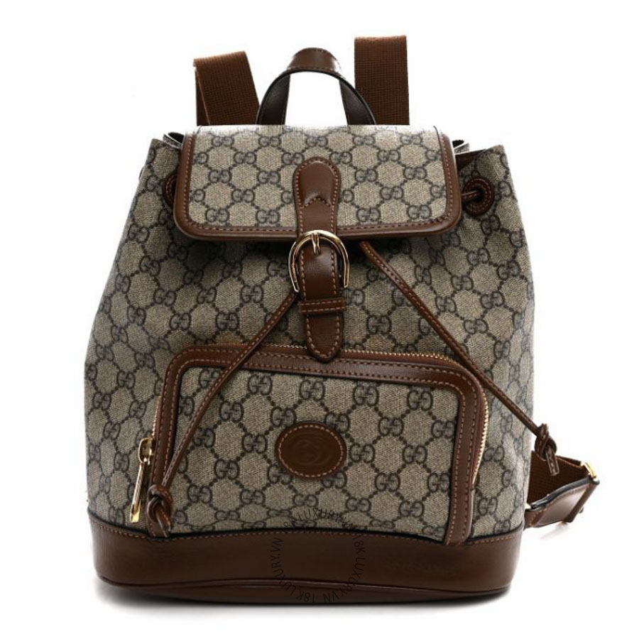 Balo Gucci GG Supreme Monogram Azalea Calfskin Retro Interlocking G Buckle Backpack Beige Ebony Brown Sugar NFPG610