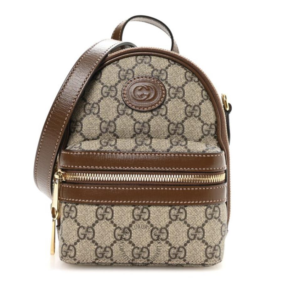 Balo Gucci GG Supreme Monogram Azalea Calfskin Retro Interlocking G Multi-Function Bag Beige Ebony Brown Sugar GDCB698